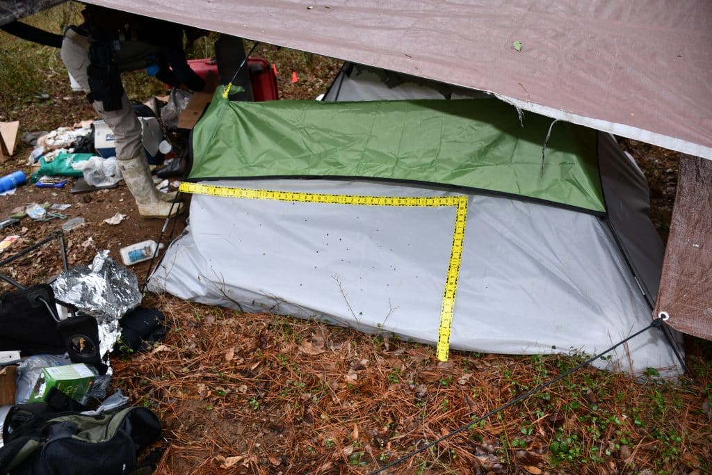 Evidence photo of Manuel "Tortuguita" Esteban Paez Terán's tent taken after the protester was shot and killed on Jan. 18, 2023. (Provided by
Spears & Filipovits, LLC)
