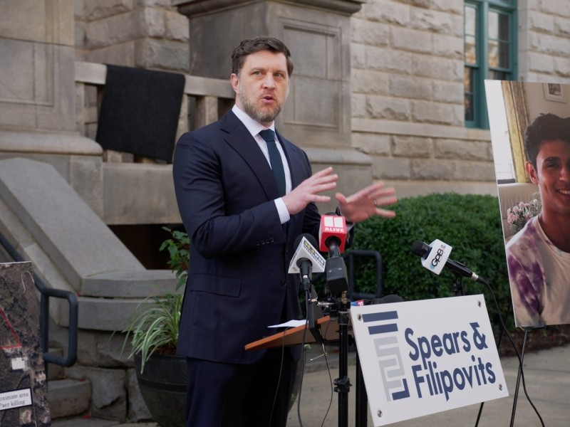 Attorney Jeff Filipovits speaks at a press conference announcing a civil rights lawsuit brought by the parents of slain environmental activist Manuel "Tortuguita" Esteban Paez Terán on Tuesday, Dec. 17, 2024. (