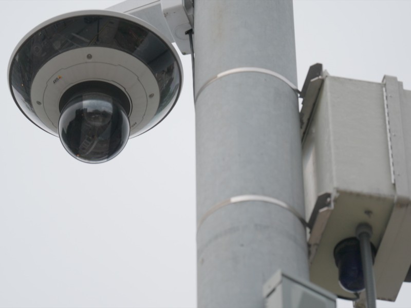 A surveillance camera attached to a light pole in downtown Georgia, part of the Atlanta Police Foundation's surveillance plan.