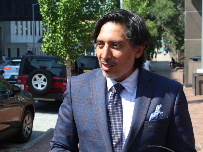 Surinder Chadha Jimenez, attorney for 'Cop City' RICO defendant Ayla King, speaks to the press on his appeal for acquittal on the grounds of double jeopardy after Judge Kevin Farmer declared a mistrial.