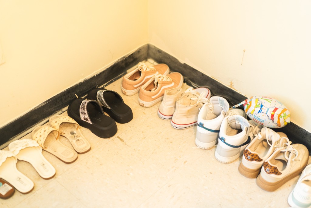 A corner lined with women's shoes