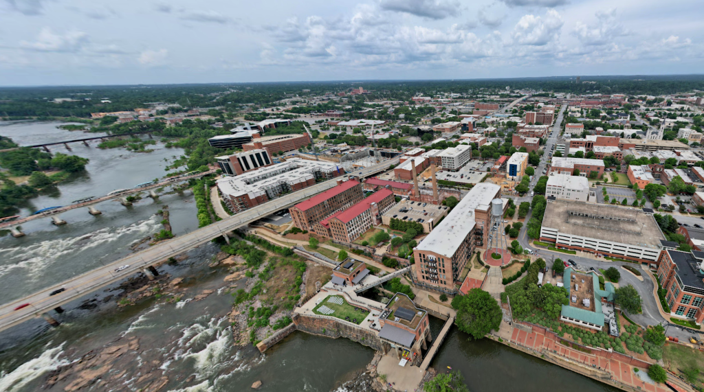 An aerial photograph of Columbus, Georgia, home to Fort Benning and ICE's OFTP training center. 