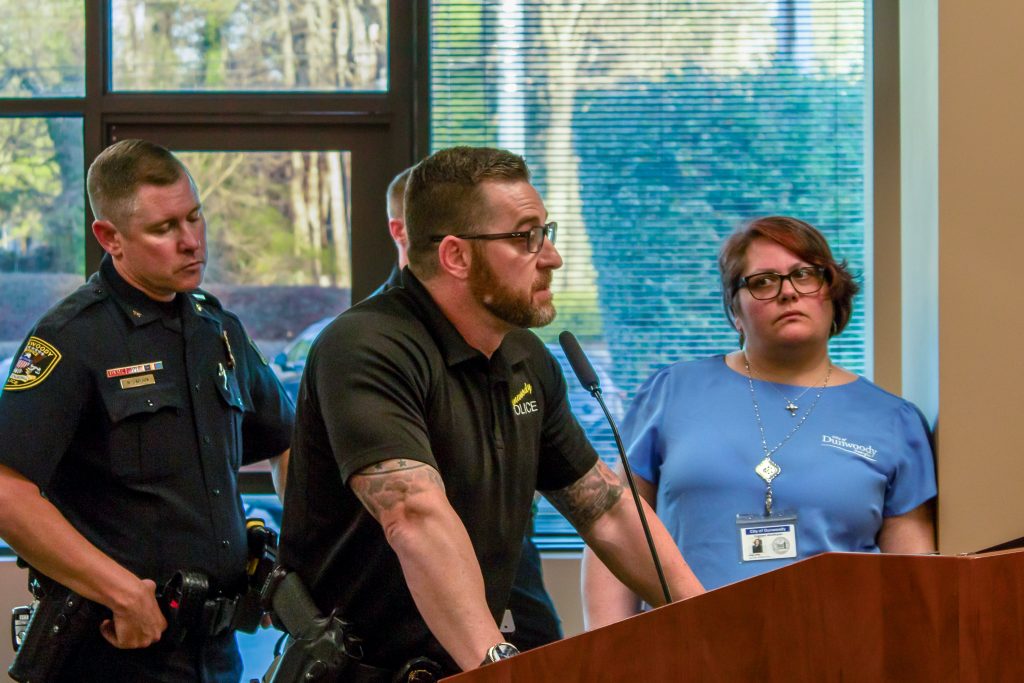 Dunwoody Police Department Major Patrick Krieg answers questions about the department's use of Flock Safety technology from the Dunwoody City Council ahead of a vote on a new contract with the company. 