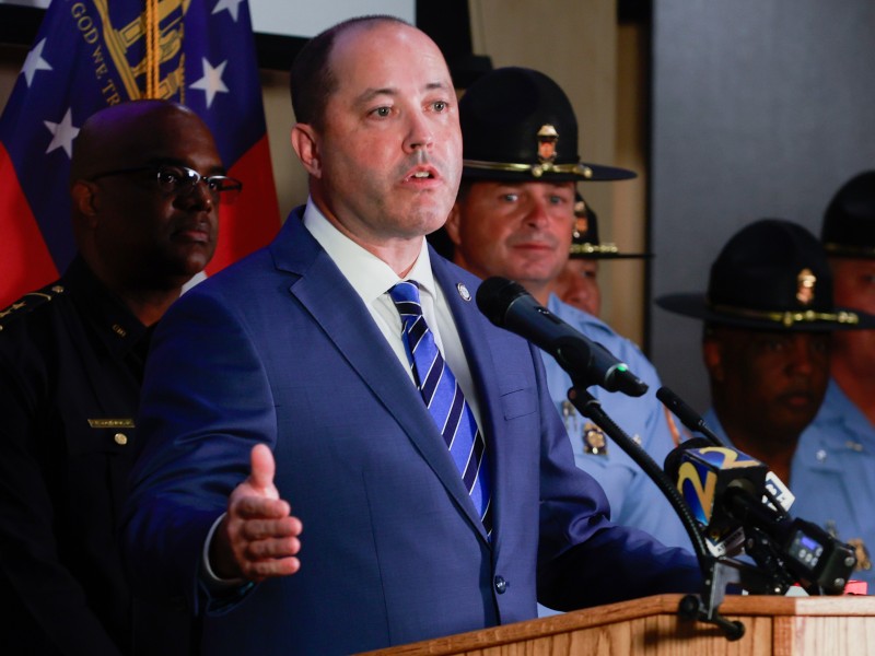 FILE - Georgia Attorney General Chris Carr speaks during a news conference at the Georgia Department of Public Safety in Atlanta on Sept. 5, 2023. Nearly three years later, Carr indicted 3 of the 61 on additional charges in Cobb County.