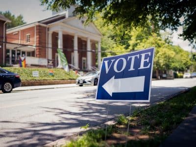 Voter enter and exit the Neighborhood Church voting precinct on McLendon Ave in Atlanta, Georgia during the May 19, 2026, primary. (ACPC/Matt Scott)