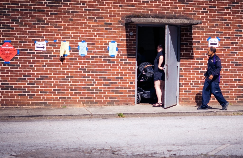 Voters enter the First Iconium Baptist Church voting precinct in Atlanta, Georgia, during the primary election on Tuesday, May 19, 2026.